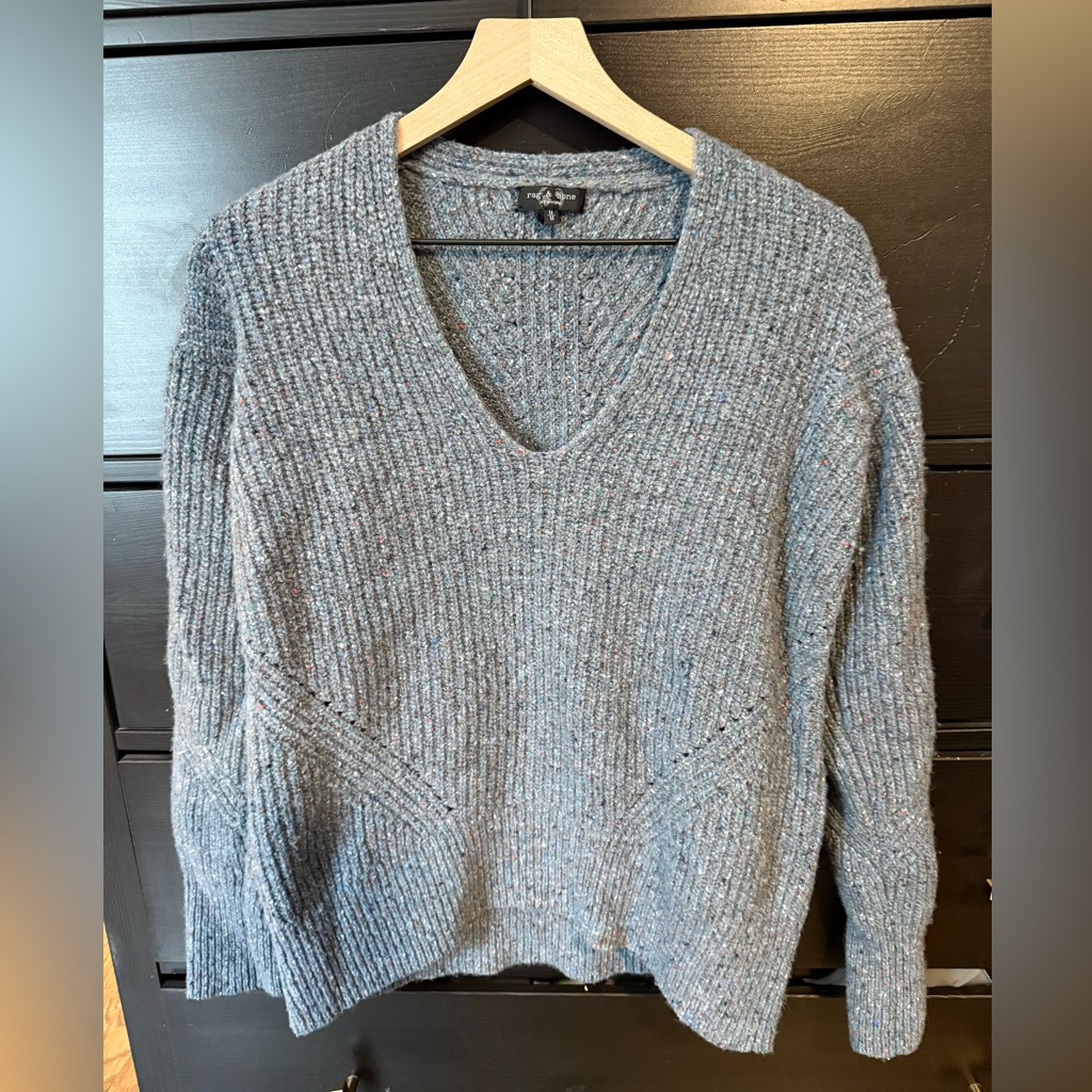 Rag & Bone | Eco Donegal V-Neck Sweater In Blue | Size Medium